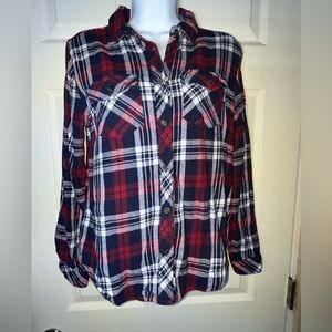 Charlotte Russe Red and Black Plaid Button-Down Shirt